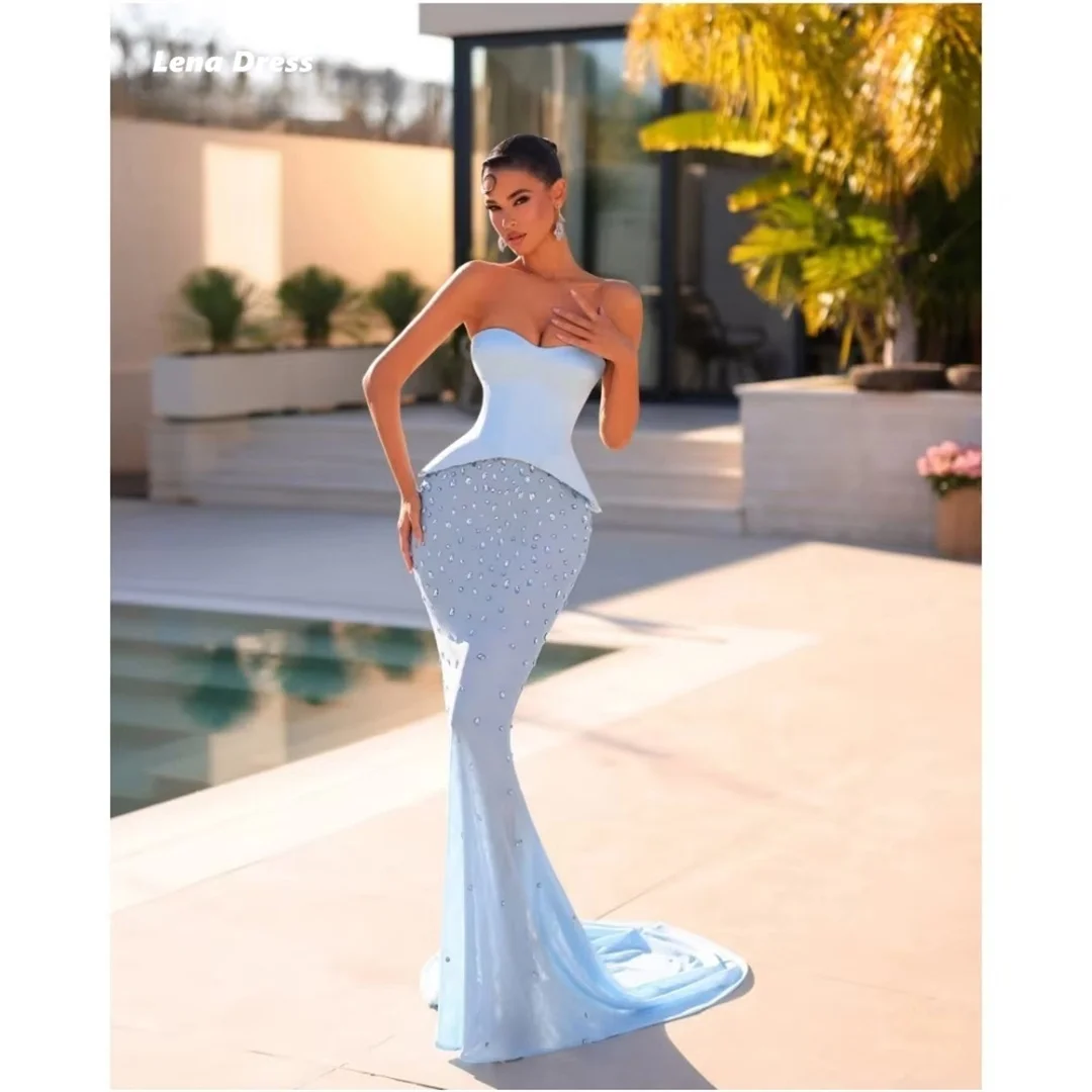

Lena Prom Dresses 2025 Luxury Evening Dress Woman Custom Made Rhinestone Sky Blue Mermaid Elegant Party Dresses Ball Gowns Women