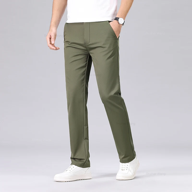 Classic Style Men\'s Fashion Casual Pants Brand Fashion Solid Color Business Straight ArmyGreen Beige Khaki Anti-wrinkle Trousers