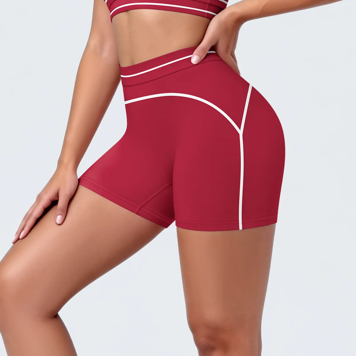 Women High Waist Yoga Shorts Contrast White Tummy Control Biker Shorts Gym Workout Running Fitness Activewear Tights