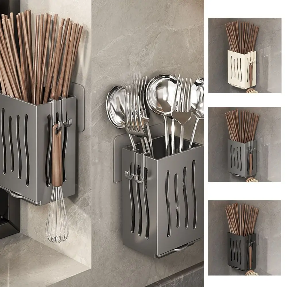 

Black Drain Chopsticks Basket Anti-mold Wall Mounted Chopsticks Tube Storage Box with Drip Tray Efficient Drainage