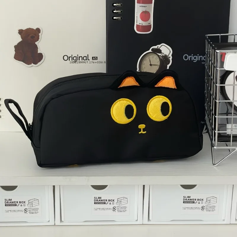 Cute 3D Black Cat Pencil Case, Large Capacity