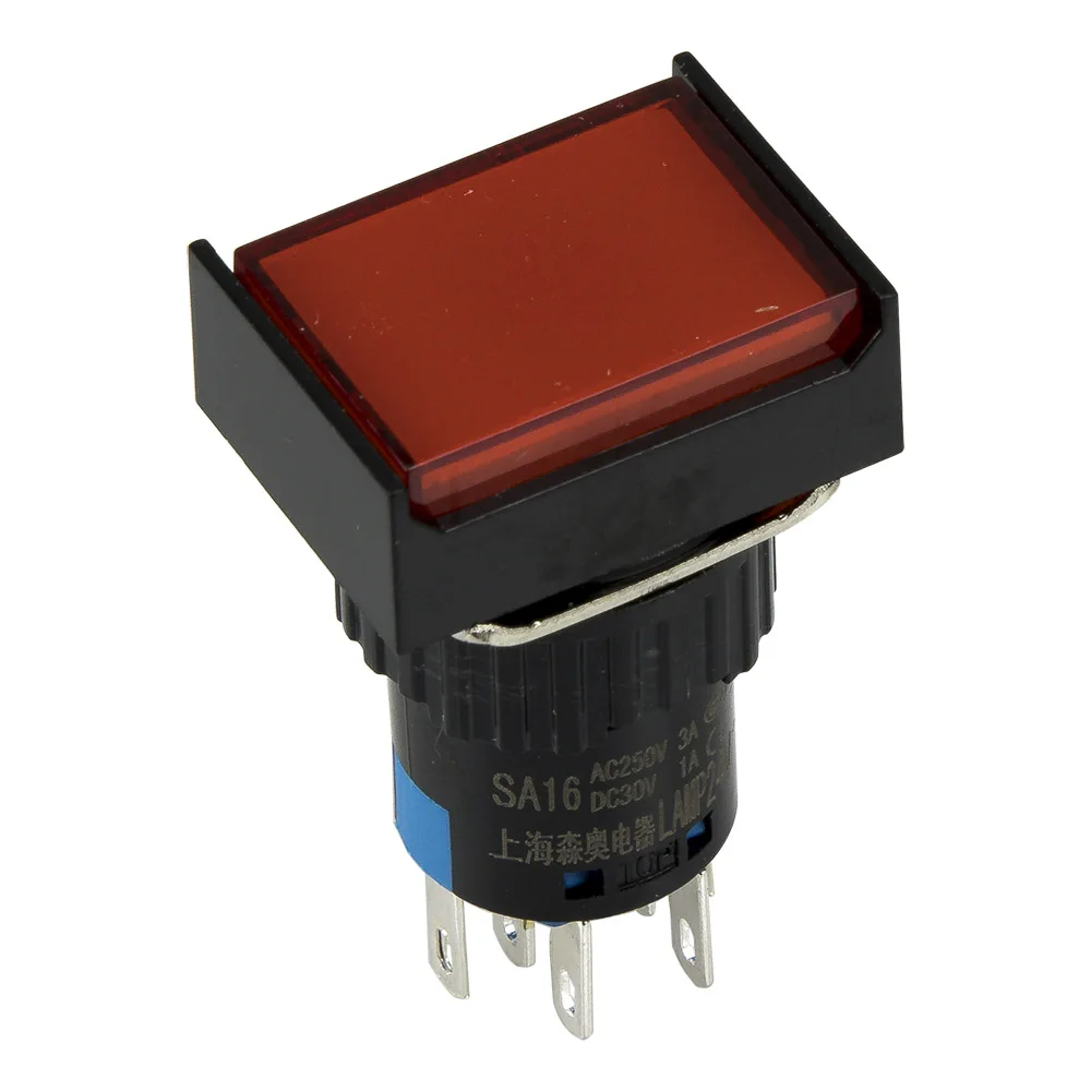 

5 шт./лот SA16J-22D 16 мм SPDT 8 pins reset (ON)-OFF, прямоугольный кнопочный переключатель с лампой