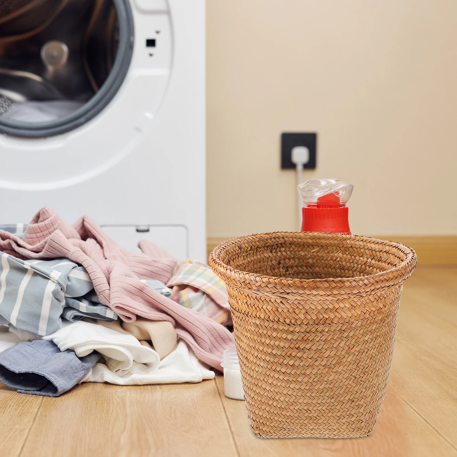 

Rattan Storage Basket Waste Paper Basket Home Trash Can Decorative Garbage Bin Bedroom Office Bathroom Small Straw Woven