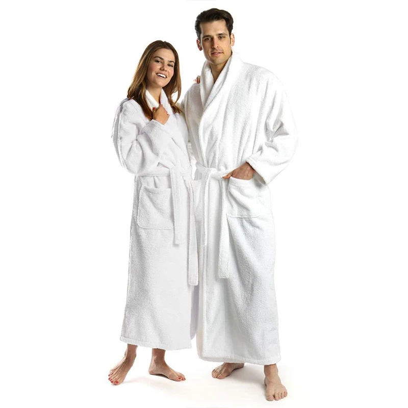 

Unisex Terry Bathrobe Solid Long Sleeve Turn Down Collar Women's Dressing Gown Wiht Sashes 100% Cotton Kimono For Female