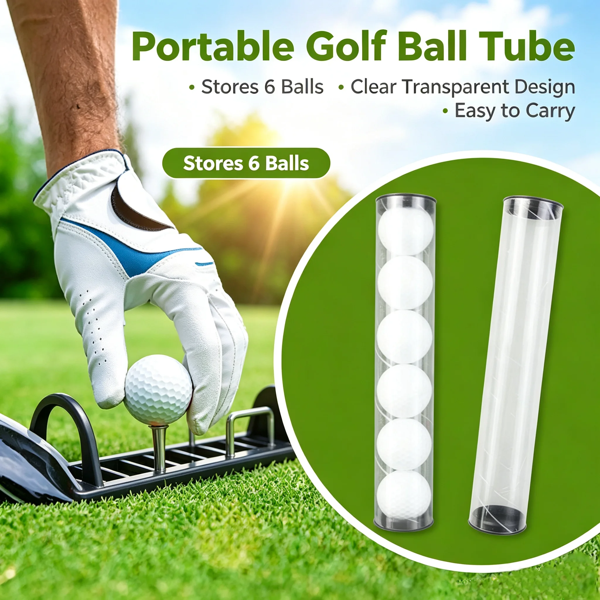 47mm Clear Plastic Golf Ball Tube Storage Holder Portable Round Carrier Outdoor Golf Sports Accessory