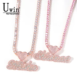 Uwin Custom Name Necklace Custom Cursive Letter With Heart Clasp Tennis Chain Cubic Zirconia Fashion Hiphop Jewelry
