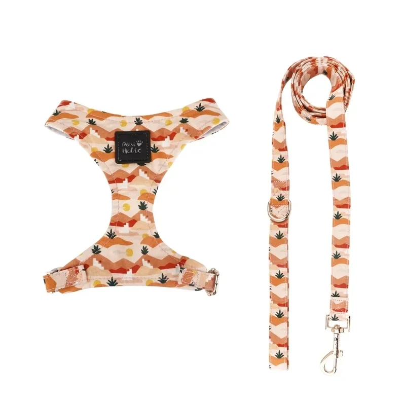 Pettorina per animali domestici in tessuto stampato di fascia alta Pettorina per cani di piccola e media taglia con guinzaglio Set barboncino Schnauzer Guinzaglio per cuccioli Accessori per cani