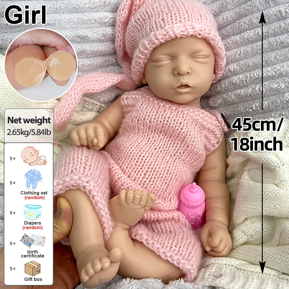 18-calowa, niemalowana lalka reborn dla dziewczynki, w całości z miękkiego silikonu, realistyczna, z możliwością mycia, pusta lalka noworodka dla artystów, kolekcjonerów, prezent na Boże Narodzenie.