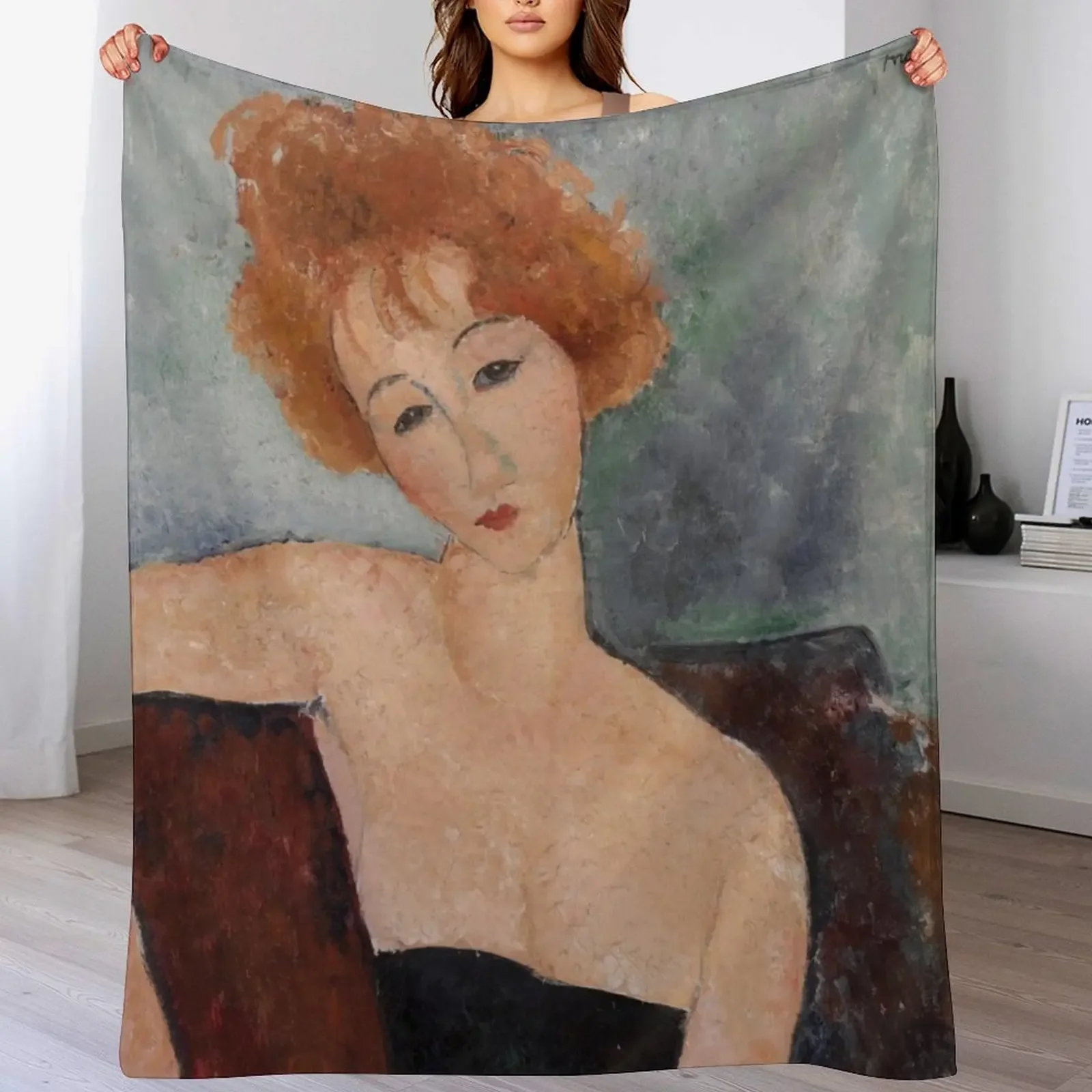 Amedeo Modigliani. Redheaded Girl in Evening Dress, 1918. Throw Blanket Sofa Quilt christmas gifts decorative Blankets