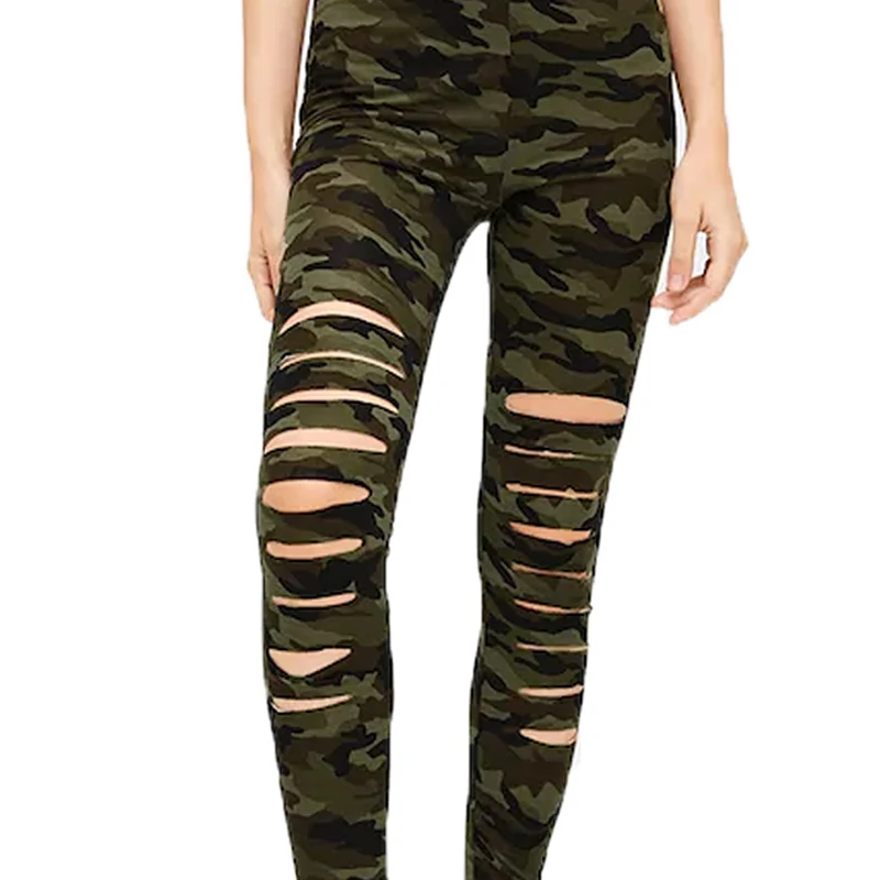 Mallas de camuflaje elásticas rasgadas para mujer, pantalones de cintura alta para entrenamiento, Fitness, correr, gimnasio, Push Up