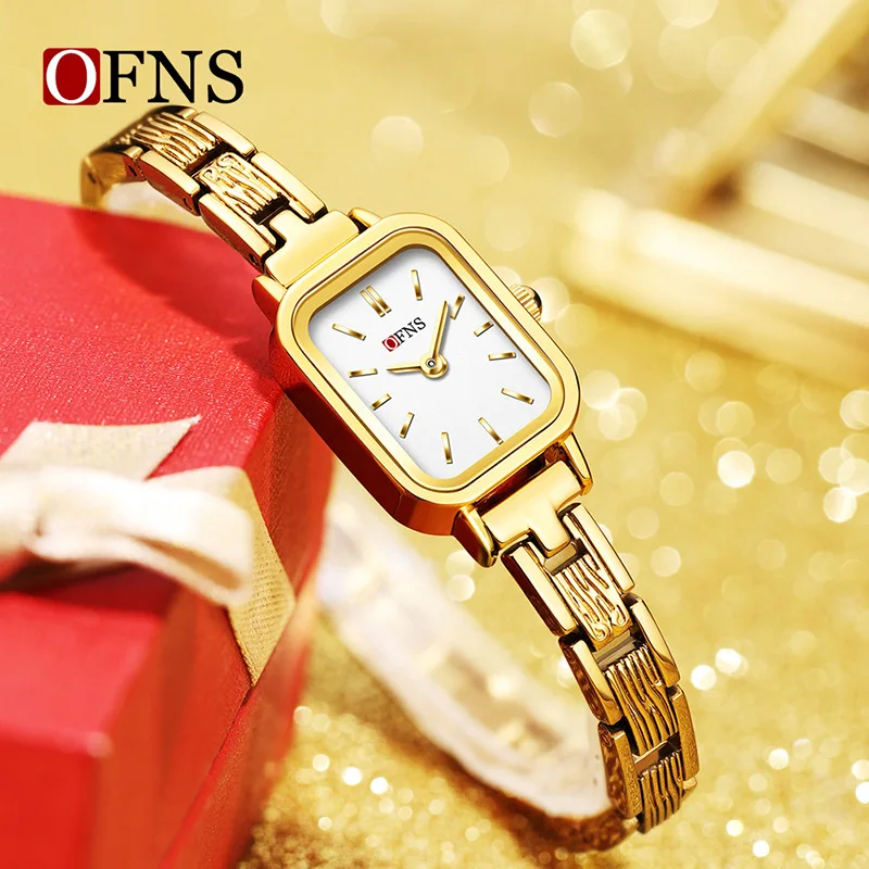 

OFNS 5520 Retro Small Square Plate Women's Watch 3ATM Daily Waterproof Jewelry Buckle Quartz Light Luxury Elegant Women's Watch