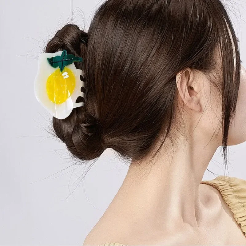 

Tasty Poached Egg Hair Claw Acetate Fun Food Sushi Shark Clip Cute Red Tea Cup Crab Hair Clip Hair Accessories for Women Girls