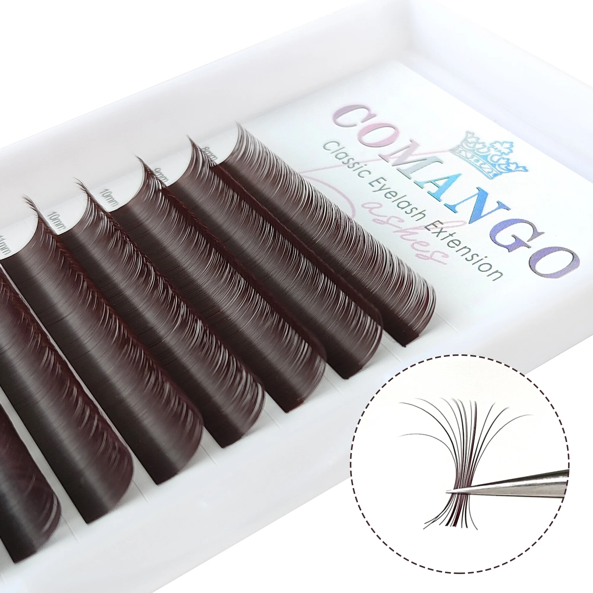 COMANGO Dark Brown Individual Lashes Chocolate Colorful Soft Blister Mega Volume Fans Premium Classic Eyelash Lifting Extension