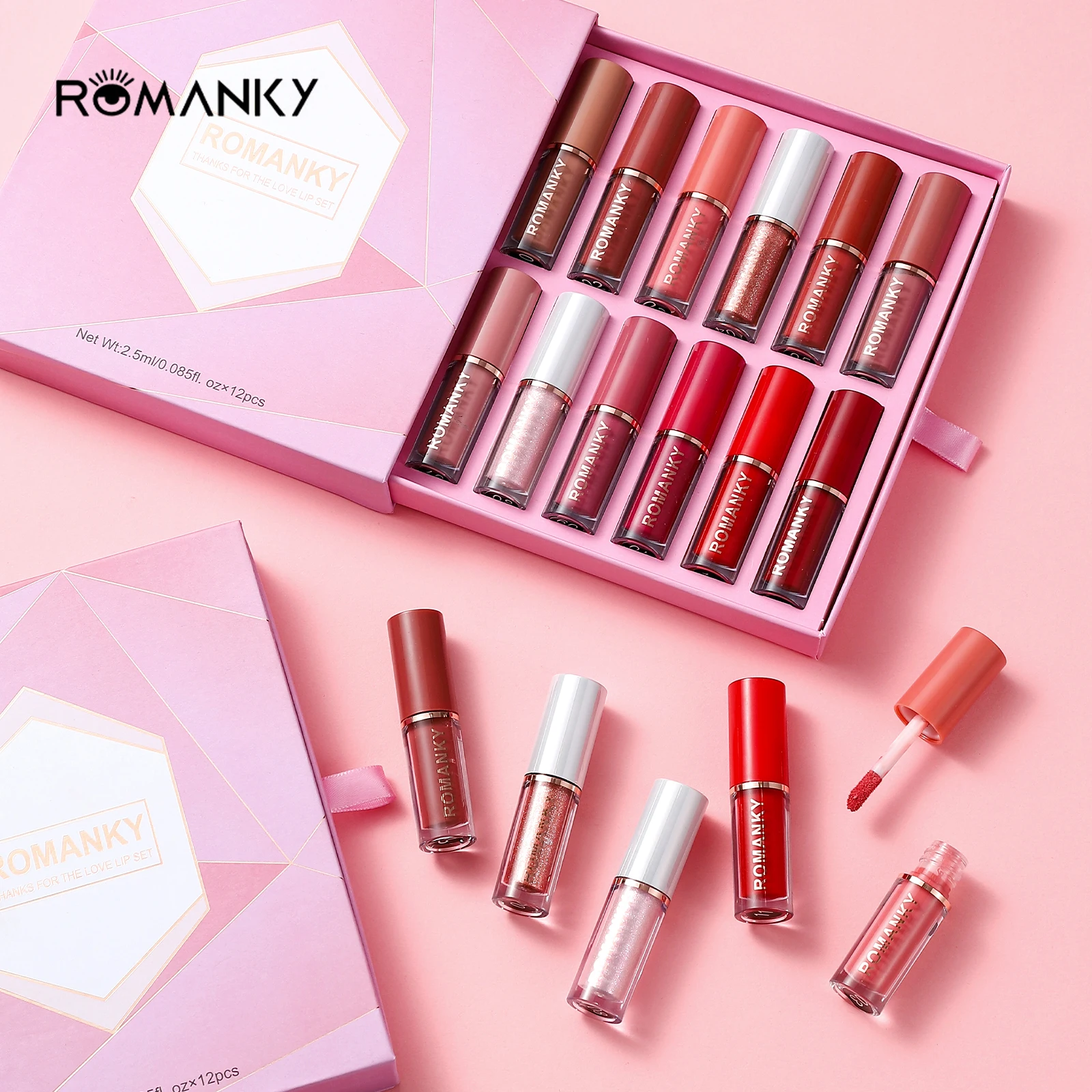 Juego de 12 colores de brillo de labios mate, textura de terciopelo suave y duradera para maquillaje de festivales de música para mujeres