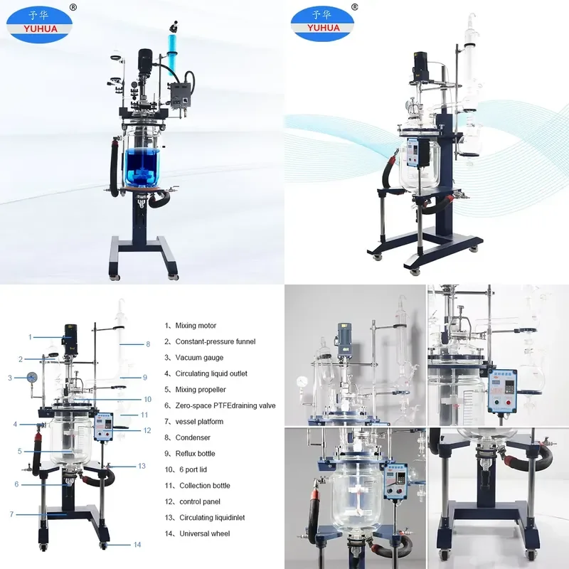 Recycling Machine 2026 YUHUA Chemical Plasma Glass Reactor with Pressure Vessel 10L Capacity Ultrasonic Extractor Vacuum for