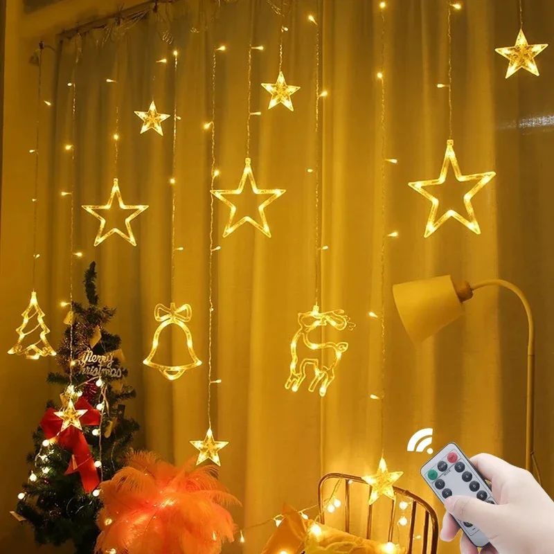 عيد الميلاد الديكور LED ستار جارلاند الستار الجنية سلسلة أضواء للمنزل شجرة عيد الميلاد 2026 السنة الجديدة حفلة عطلة نافيداد ديكور