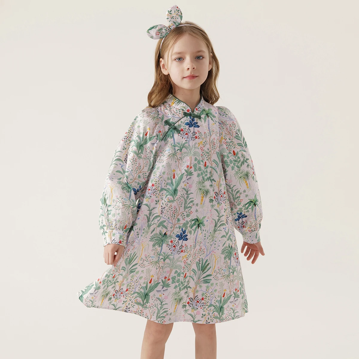 

MARC&JANIE Girls Garden Bubble Sleeve Cheongsam Dress for Spring French Series 240159