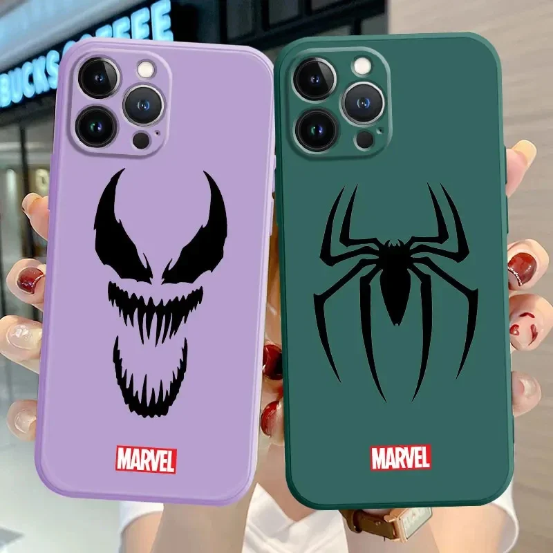 Soft Back Liquid Case for Apple iPhone 15 Pro Max 12 11 7 6S Plus 13 Mini SE 14 Pro Max XR XS X 8 Marvel Venom Spiderman Coque