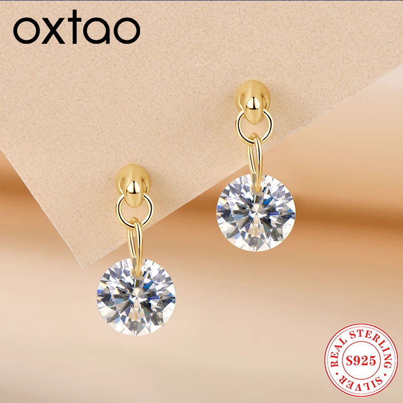 

OXTAO 6.5mm Moissanite Solitaire Drop Earrings for Women 925 Sterling Silver Simple Stud Earrings D VVS1 Luxury Wedding Jewelry