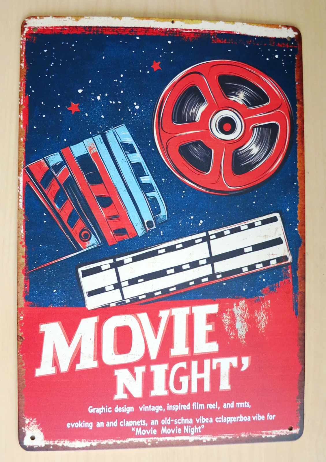 Movie Night Metal Sign Decorative Vintage Look 8x12in