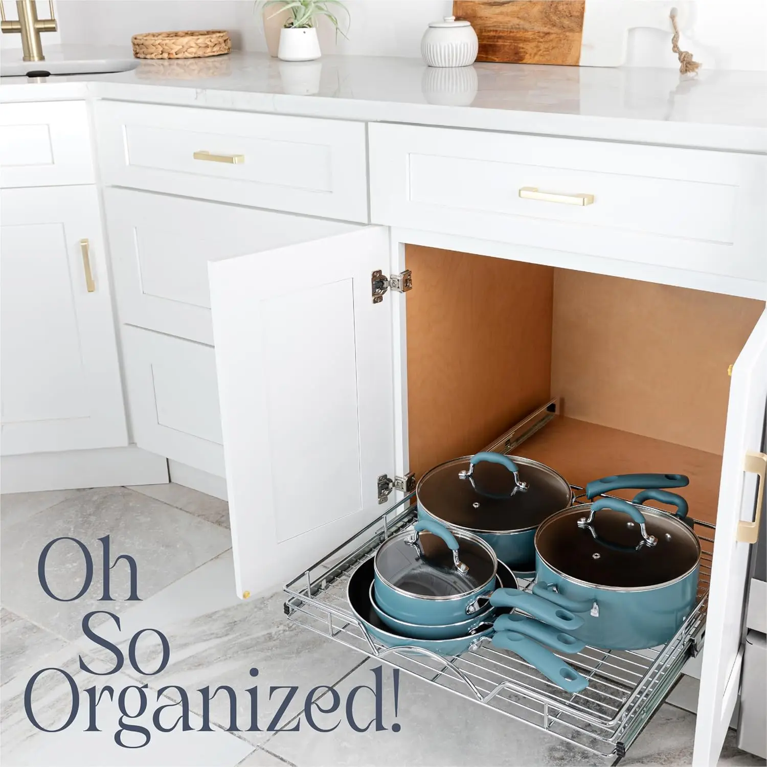 Pull Out Cabinet Organizer, Heavy Duty Caddy  Cabinet Opening, Steel Metal Cabinet Drawers Slide Out, Chrome