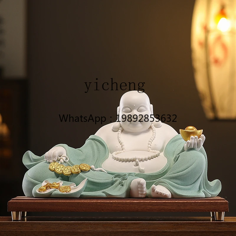 EE  Ceramic Maitreya Buddha Figurine Big Belly Happy Buddha Bodhisattva Wealth-Attracting Home Decoration