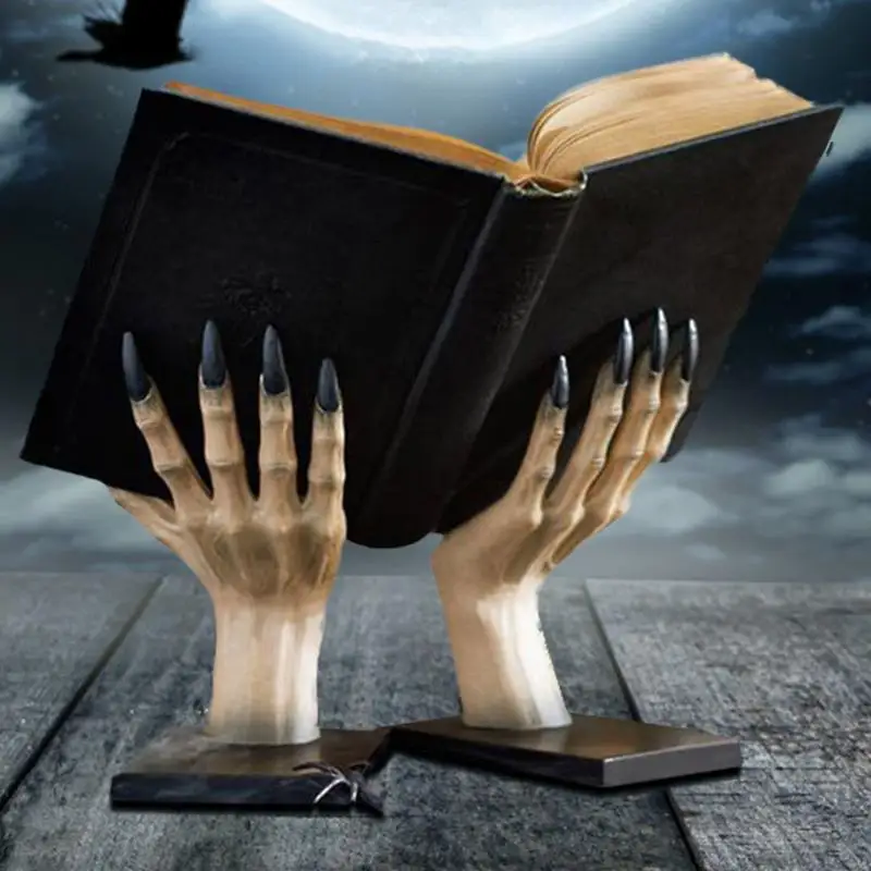 Halloween Witch Hand Book Ends Unique Scary Hand Resin Bookends For Shelves Anti-Slip Book Support For Organized Libraries