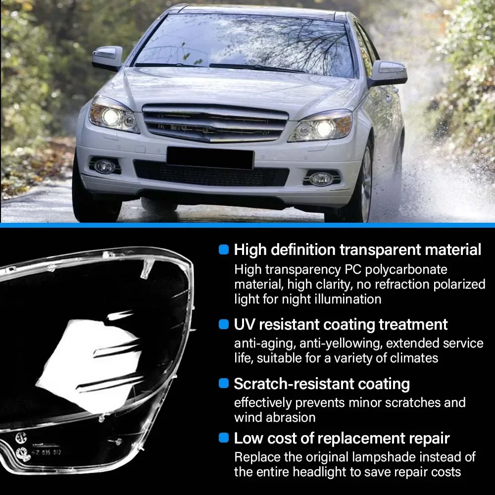 

Автомобильный передний абажур, крышки для фар, авто стеклянная крышка объектива для Mercedes-Benz W204 2008 2009 2010, автомобильные аксессуары