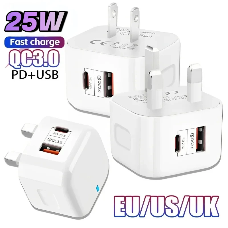 Pd 20/25w puerto dual carga rápida tipo C cargador blanco estándar súper rápido Qc 3,0 Compatible con Apple para Iphone Samsung Xiaomi