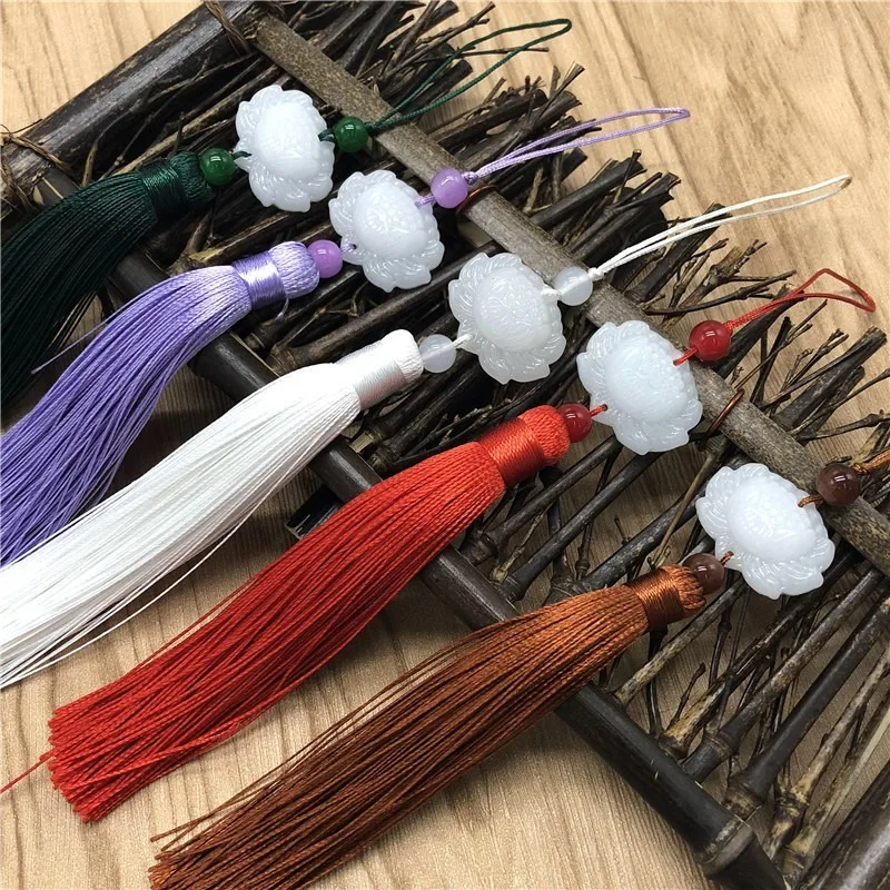 

Lotus Tassels Hanging Ears Ancient Costume Pressed Front Ancient Style Hanfu White Jade Lotus Tassels Pendant Tassels Hanging