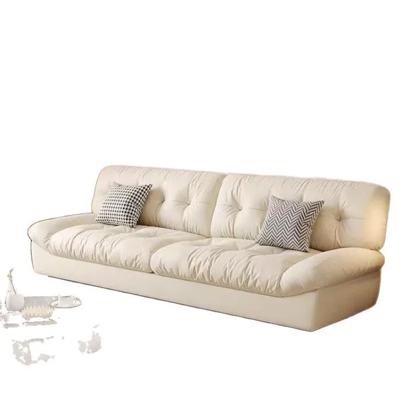 

Simple cloud sofa cream wind small apartment straight row double three lazy fabric sofa