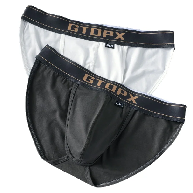 2pcs Mens Sexy Underwear Cotton Low Waist Briefs Comfortable Breathable U Convex Bag Sexy Men Briefs