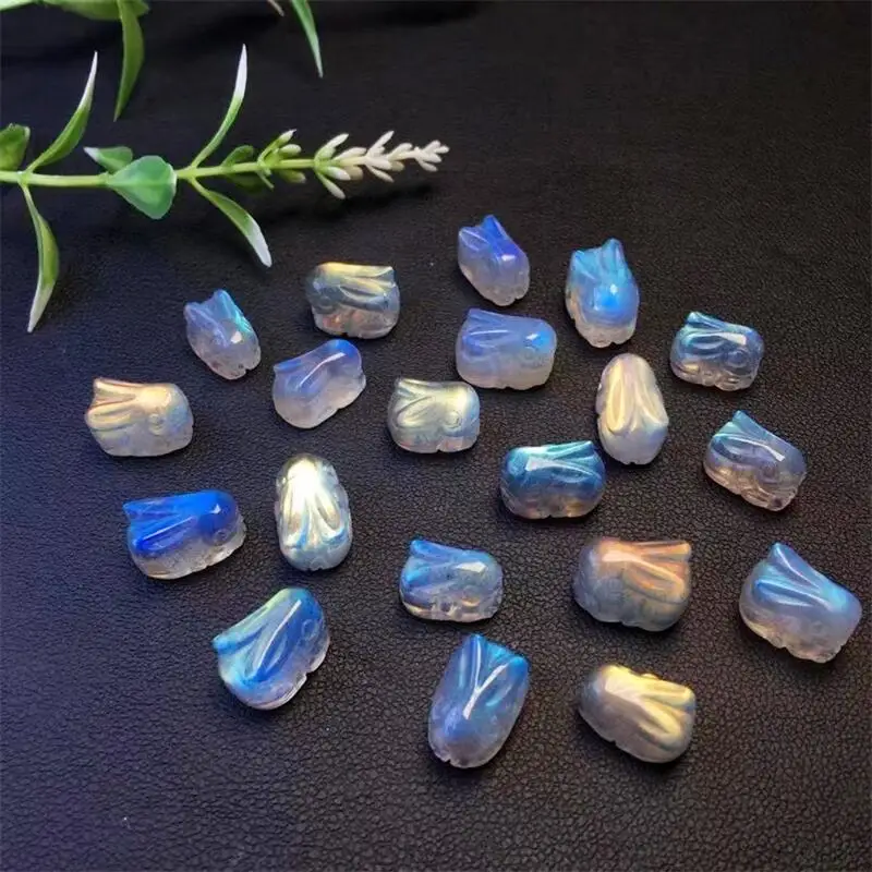 

5pcs Natural Grey Moon Stone Rabbit Loose Bead Healing Gemstone DIY Accessories For Jewelry Making Gift 10-15mm