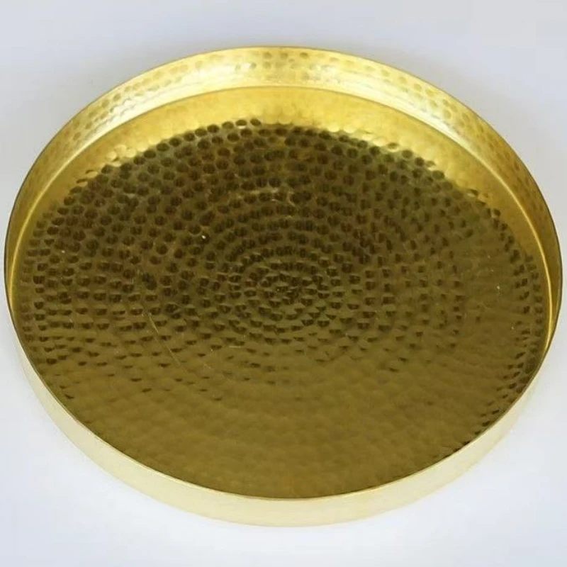 

Multiple Sizes Round Shape Brass Fruit Tray,Retro Engraving Hammer Texture Home Cheese Food Plate,Snack Disc Table Decoration