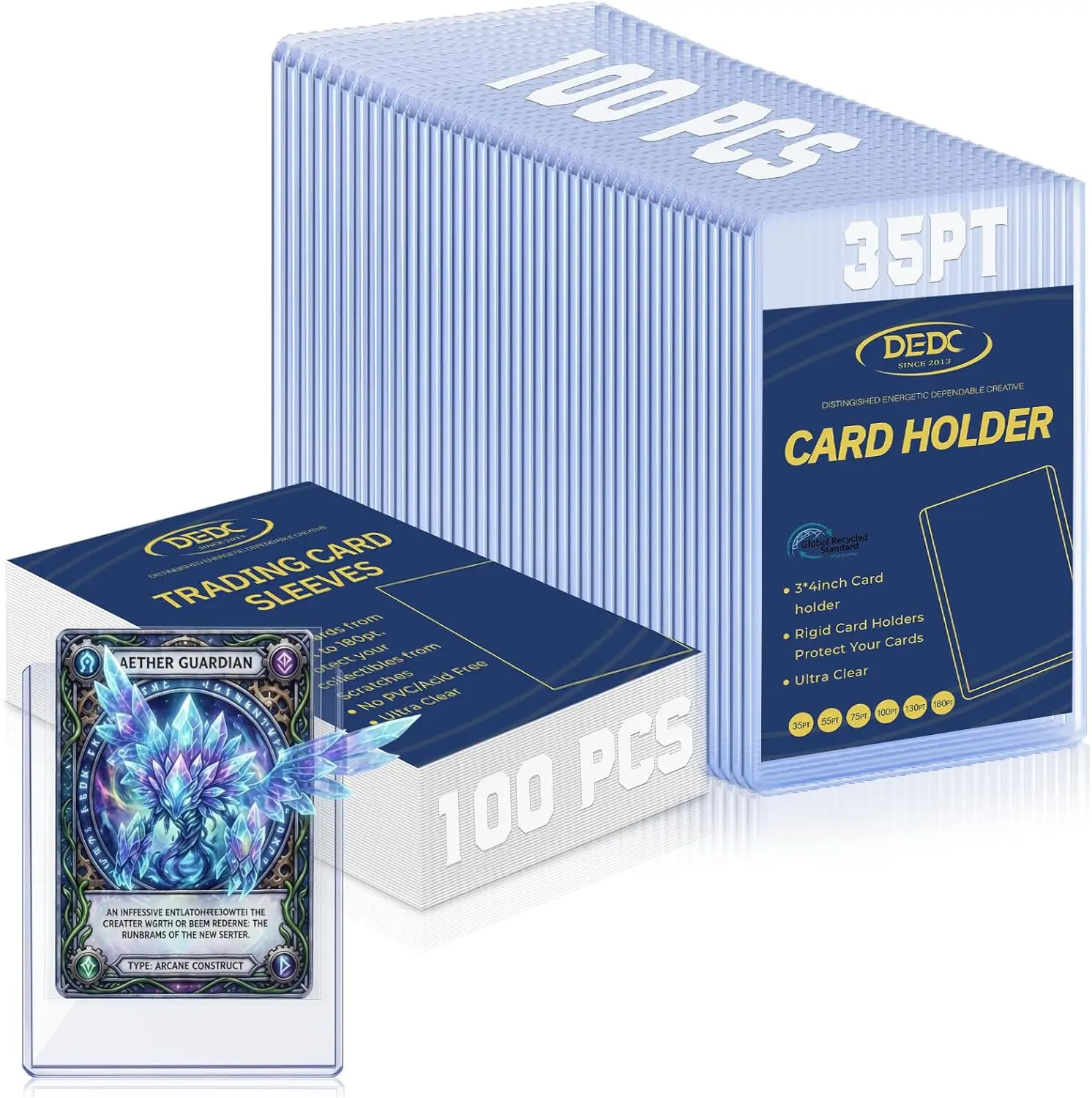 

100 Pack 35pt Toploaders with Soft Sleeves for Trading Cards, Rigid Storage for Sports Cards & Collectibles