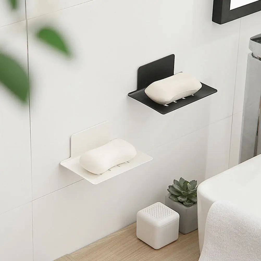 

2Pcs Punch-Free Wall Mounted Soap Holder Heavy Duty Carbon Steel Rust Resistant Drainage Bar Design for Bathroom Kitchen Shower