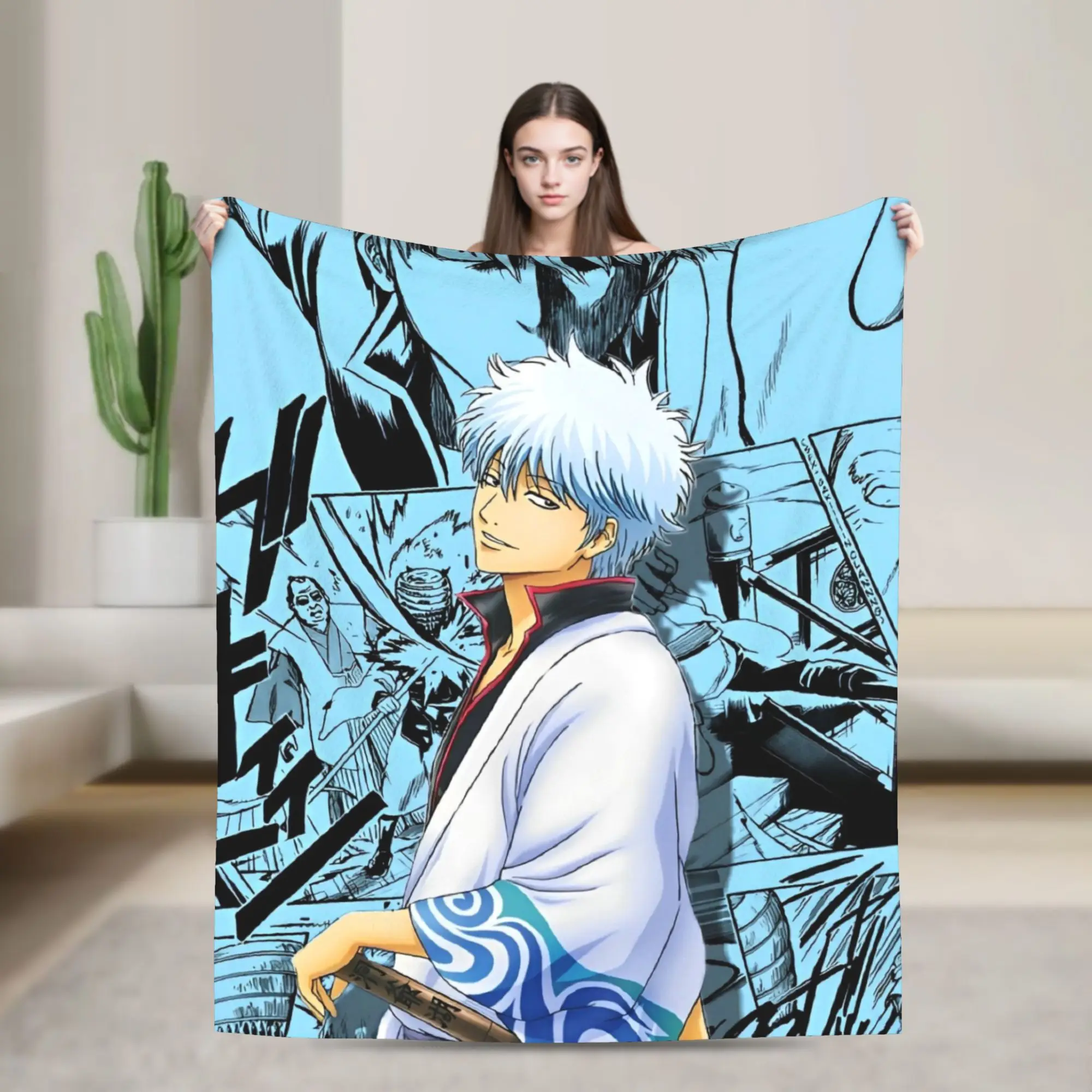Gintamas Adventure Samurai Science Fiction  Fleece Throw Blankets  Blanket for Sofa Outdoor Lightweight Thin Bedspread,