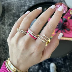 Gold Plated Heart Rectangle Cubic Zirconia Full Finger Wrap Ring For Women