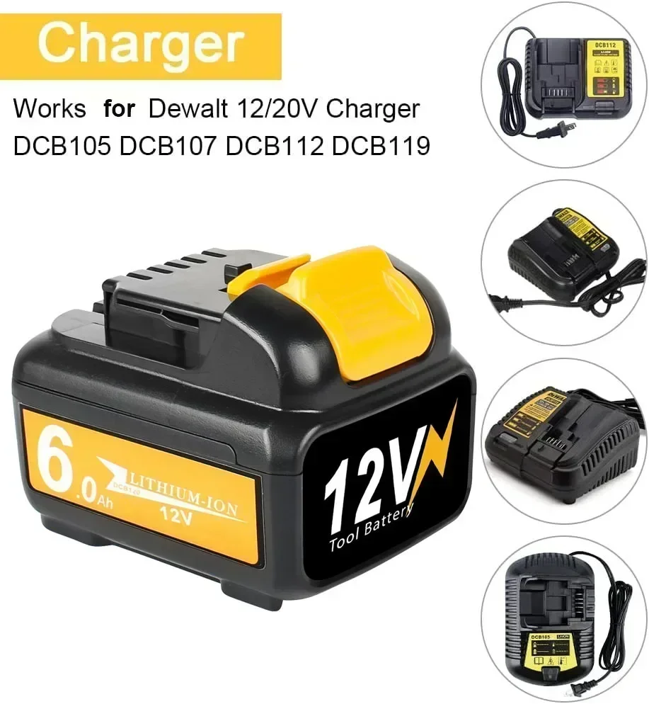 แบตเตอรี่ 12V 6000mAh สําหรับ DeWalt แบตเตอรี่ DCB120 DCB127 DCB121 DCB119 DCR020-GB DCF815D2 แบตเตอรี่เครื่องมือสําหรับ Dewalt