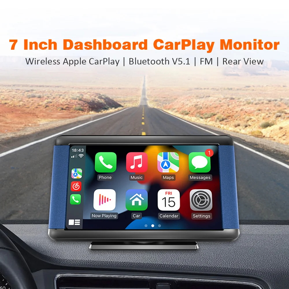 7 Inch Portable Wireless Apple CarPlay Monitor Screen For Car Camera Rear View Mini Monitor 12V Display Car Tablet Android Auto