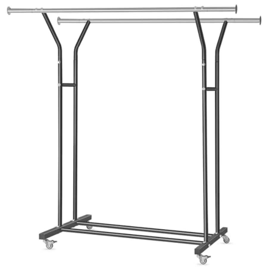 

Clothing Rack Heavy Duty Clothes Racks with Wheels and Bottom Shelf 52.36'' Metal Clothing Racks with Wheels Wardrobe Rack for