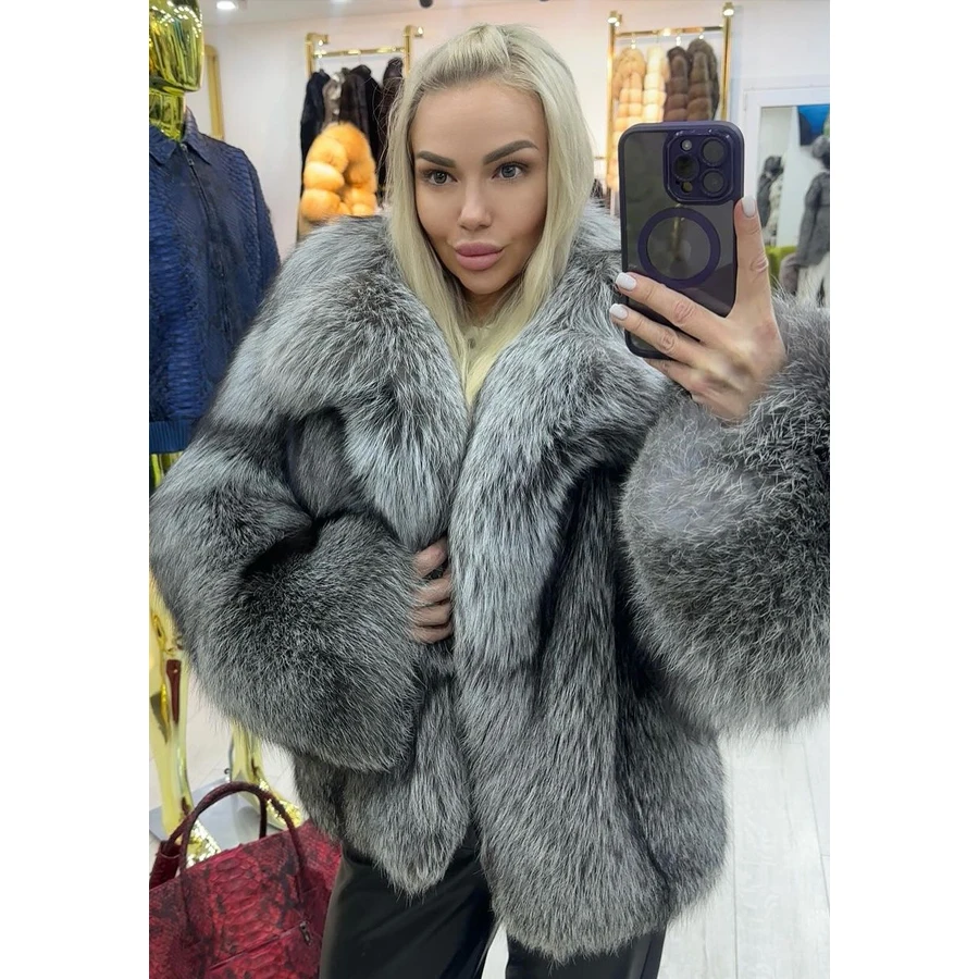 Real Fox Fur Coats With Lapel Genuine Fox Fur Jackets Women Fox Fur Coat 2024 Winter Hot Selling