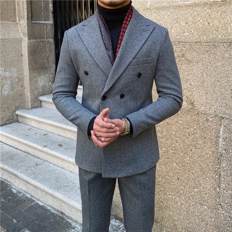 Top Quality Wedding Suit For Men Business Formal Casual Double Breasted Dress Suit 2 Pieces Office Work Party Prom Costume