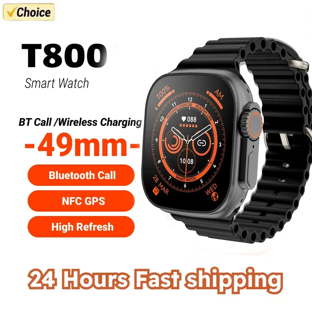 الأصلي T800 الترا ساعة ذكية 2025 49 مللي متر رجل إمرأة بلوتوث دعوة BT الموسيقى الرياضة شحن لاسلكي ساعة ذكية لنظام أندرويد IOS