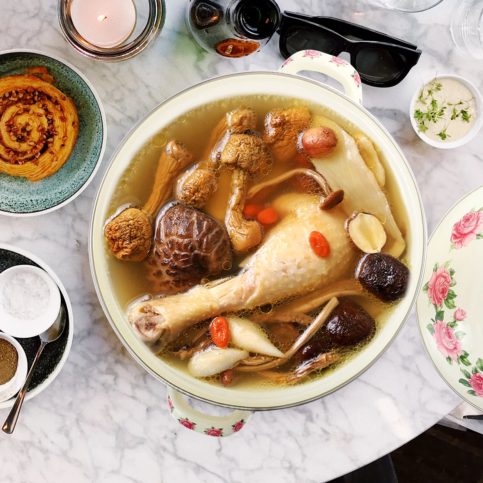 

Retro Pattern Double Handle Enamel Stew Pot Heat Resistant Nonstick Stockpot for Kitchen Cooking Household Soup Pot