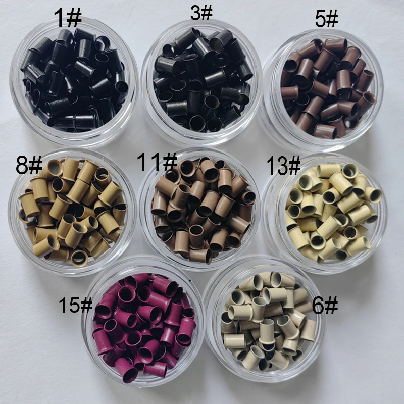 200 szt. Rozkloszowane pierścienie miedziane 4,0 mm * 3,6 mm * 6,0 mm rurki miedziane mikropierścienie/linki/koraliki narzędzia do przedłużania włosów dostępne w 7 kolorach