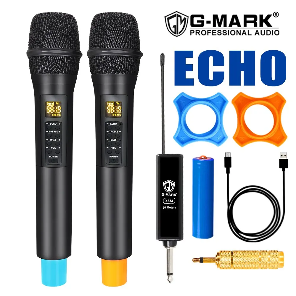 Wireless Microphone G-MARK X333 With ECHO Recording Karaoke Handheld Lithium Battery For Show Square Party Church Kid