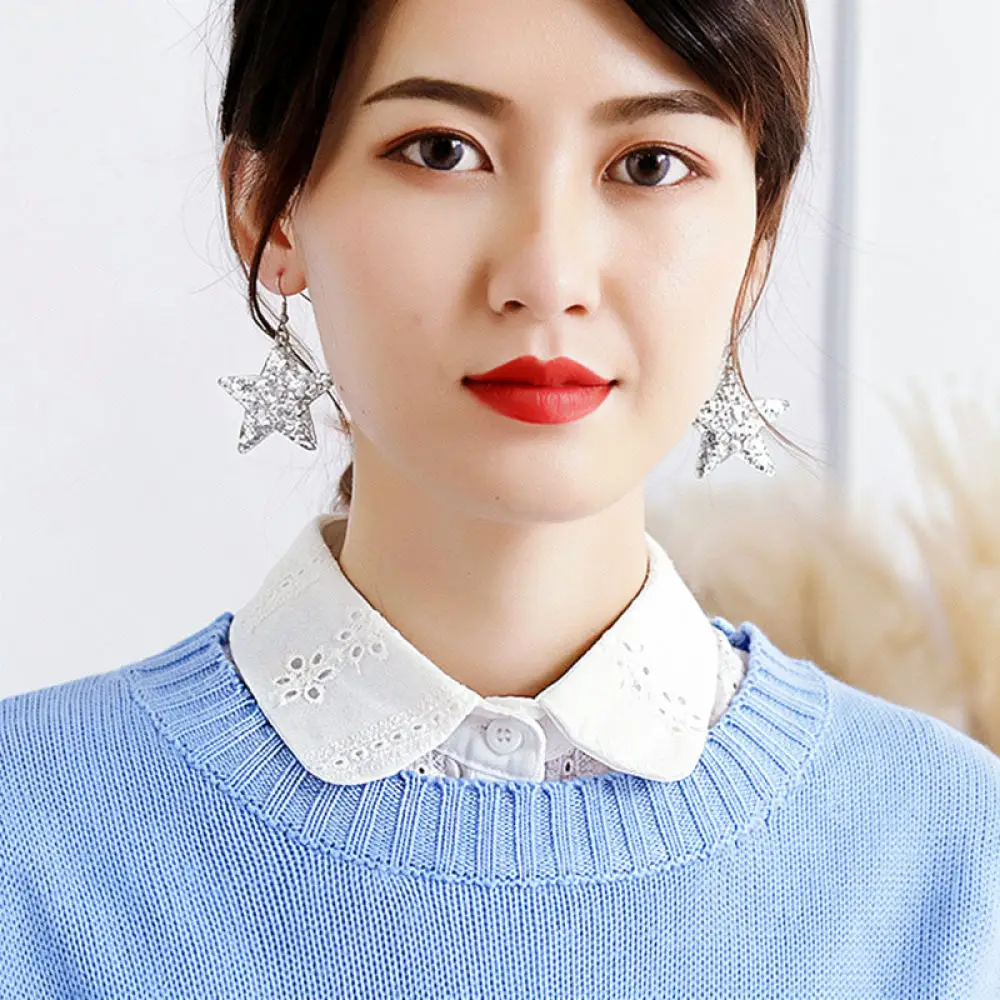 Elegant Cotton False Collar For Women Chic Stand Neck Ruffle Trim Decorative Accessory Solid Color Detachable Blouse Neckwear