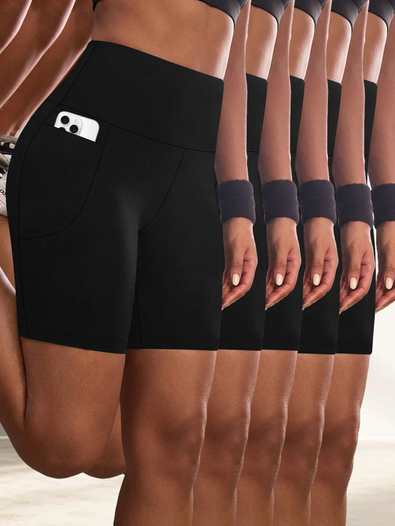 

5 pack Plus Size Women Athletic Shorts with Pockets.5 Inch High Waisted Biker Super Soft Tummy Control No See Through