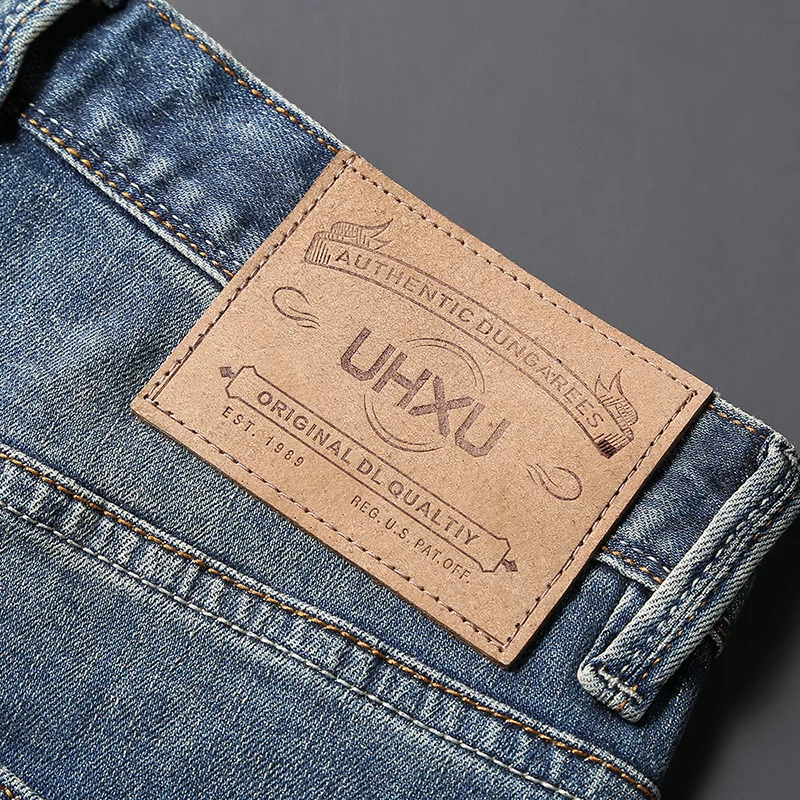 Fashion Vintage Men Jean High Quality Retro Blue Elastic Stretch Slim Jeans Men Plain Washed Casual Designer Denim Pants Hombre